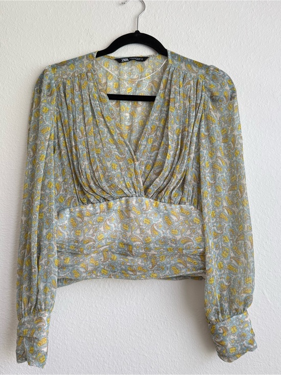 Zara Tops - Zara Yellow & Blue Paisley Long Sleeve Top